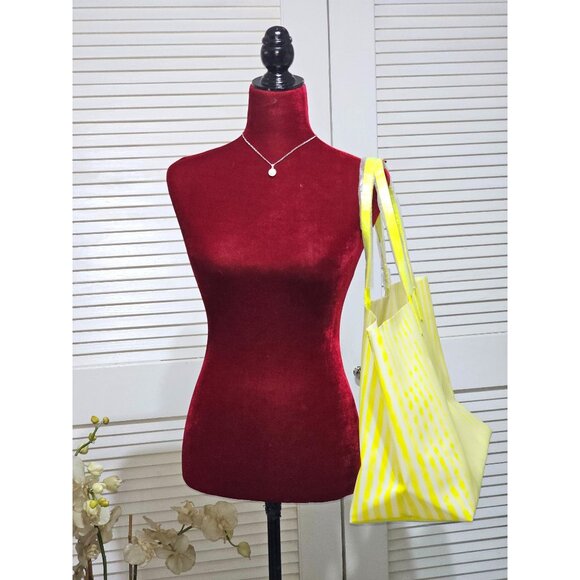 Drunk Elephant Women's Yellow Neon White Striped Lightweight Tote Bag XL 400 - Picture 3 of 13